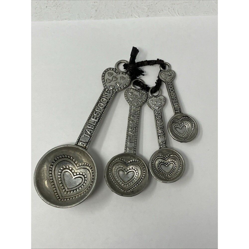Gantz Heart Pewter 4 Piece Measuring Spoon Set 1 TBLS, 1 TSP, 1/2 TSP, 1/4 TSP